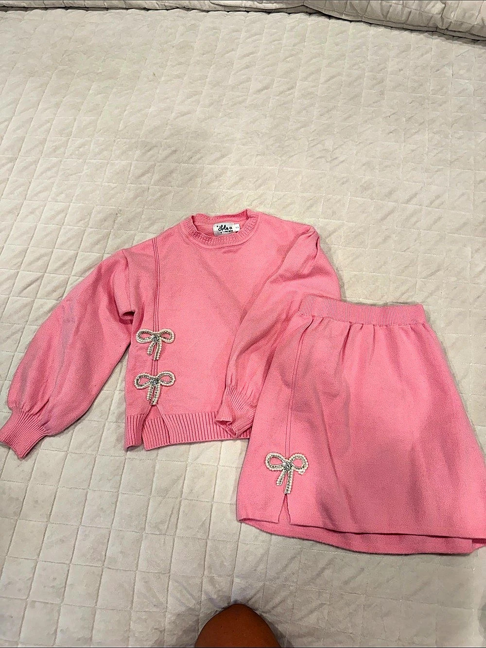 Lola + The Boys Super Soft Pearl Bow Set Pink